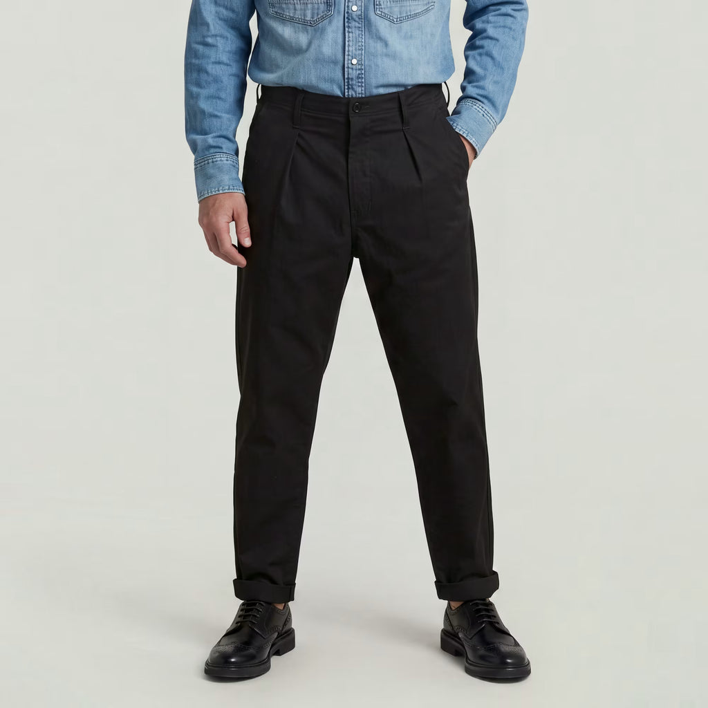 G-Star Pleated Chino Relaxed Tapered Pants Black