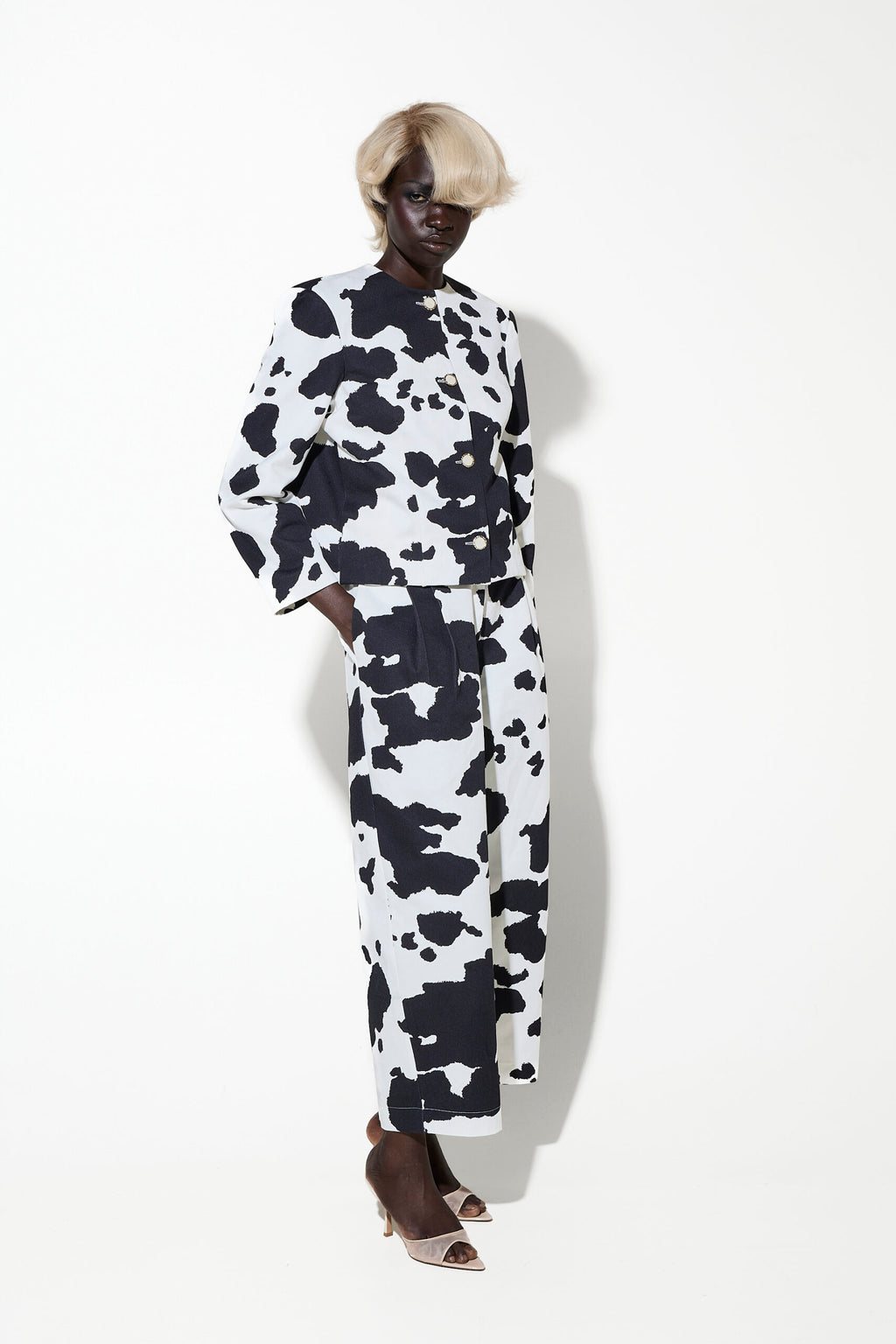 Milkwhite Cow Print Pants White