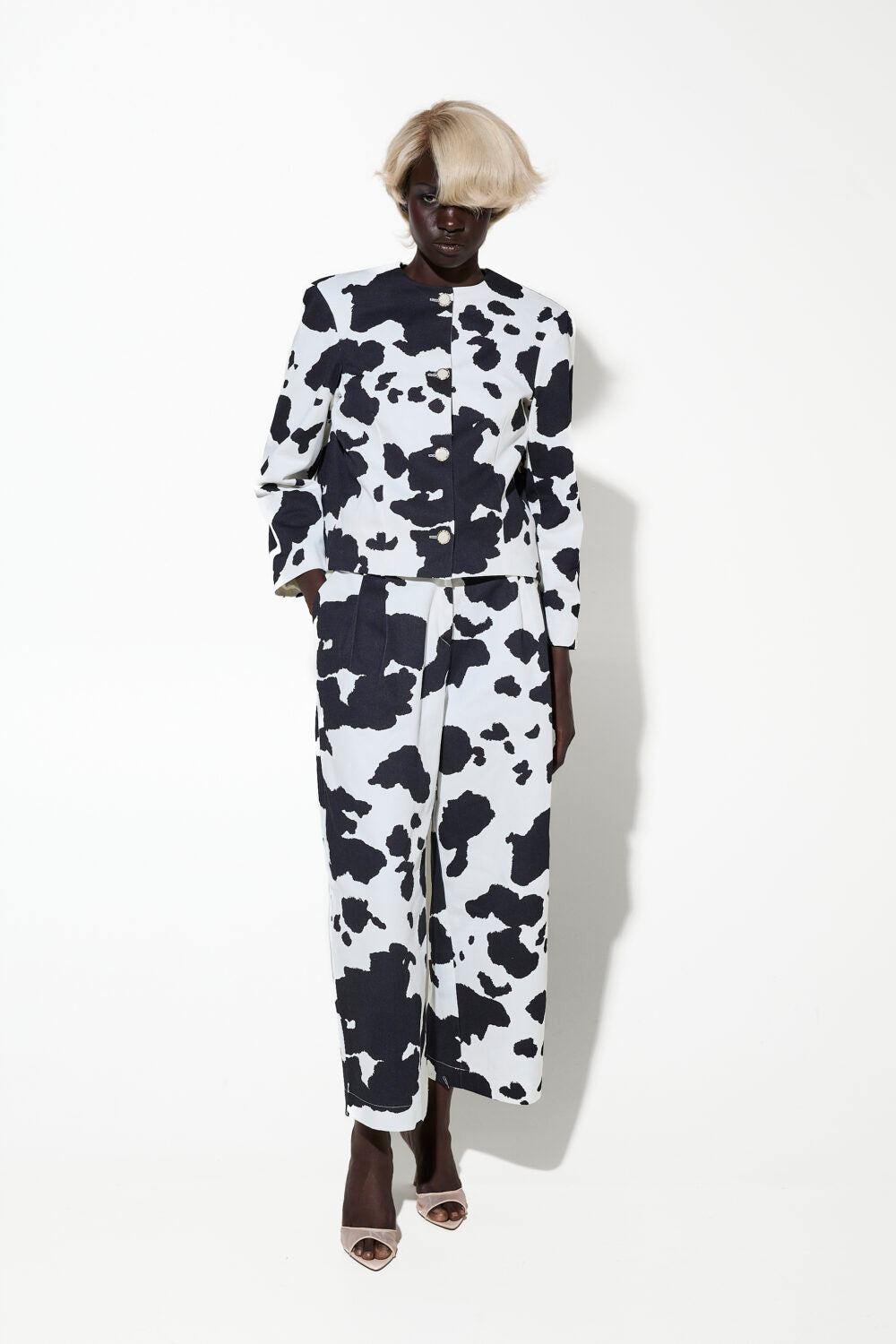 Milkwhite Cow Print Pants White