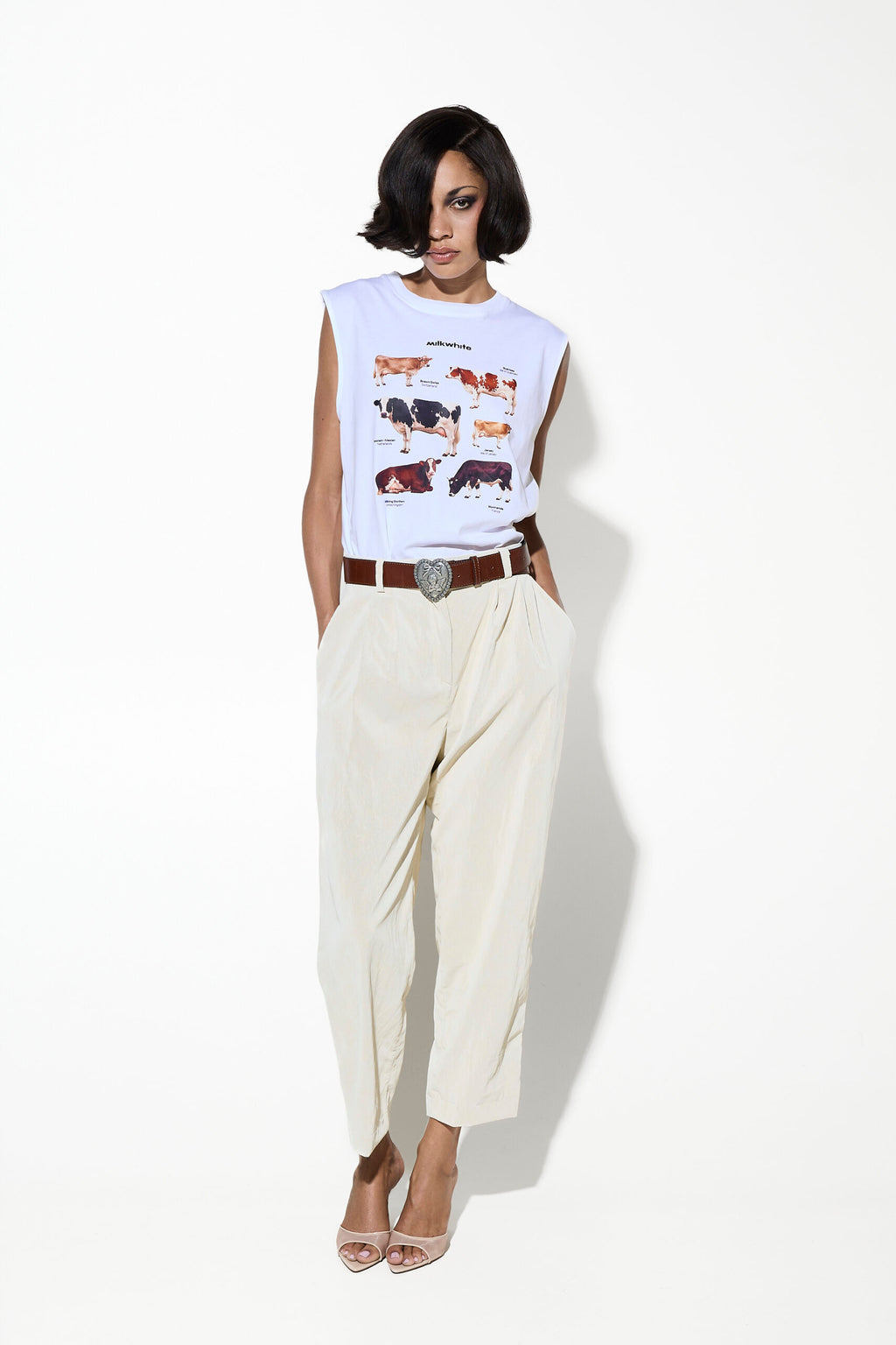 Milkwhite Cows Sleeveless T-shirt White