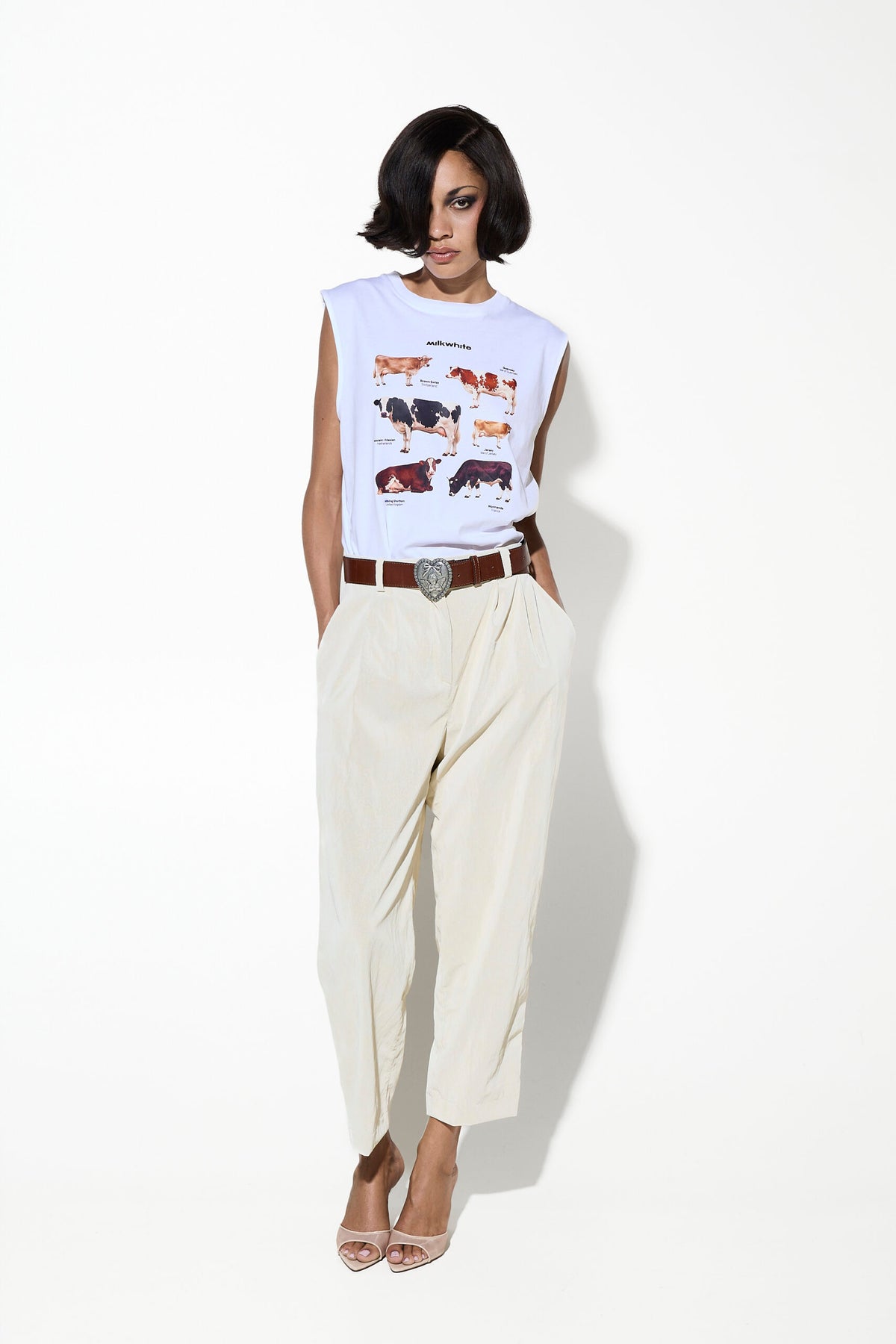 Milkwhite Cows Sleeveless T-shirt White