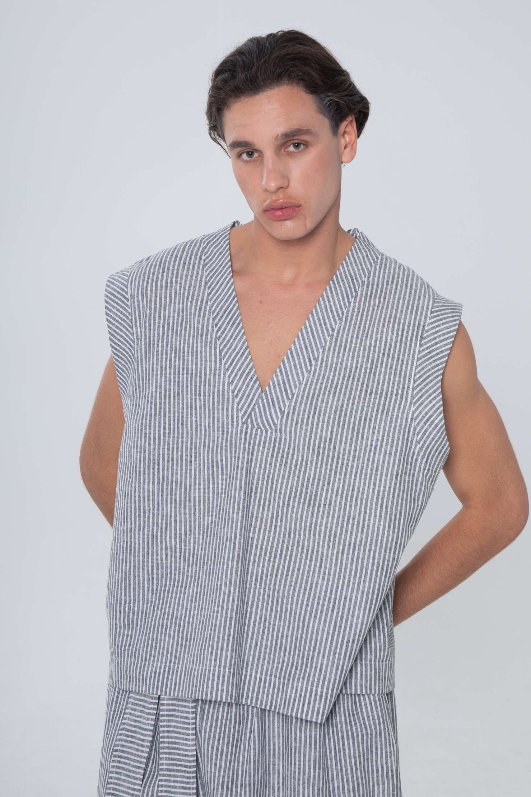 Para Todos Linen Vest Striped