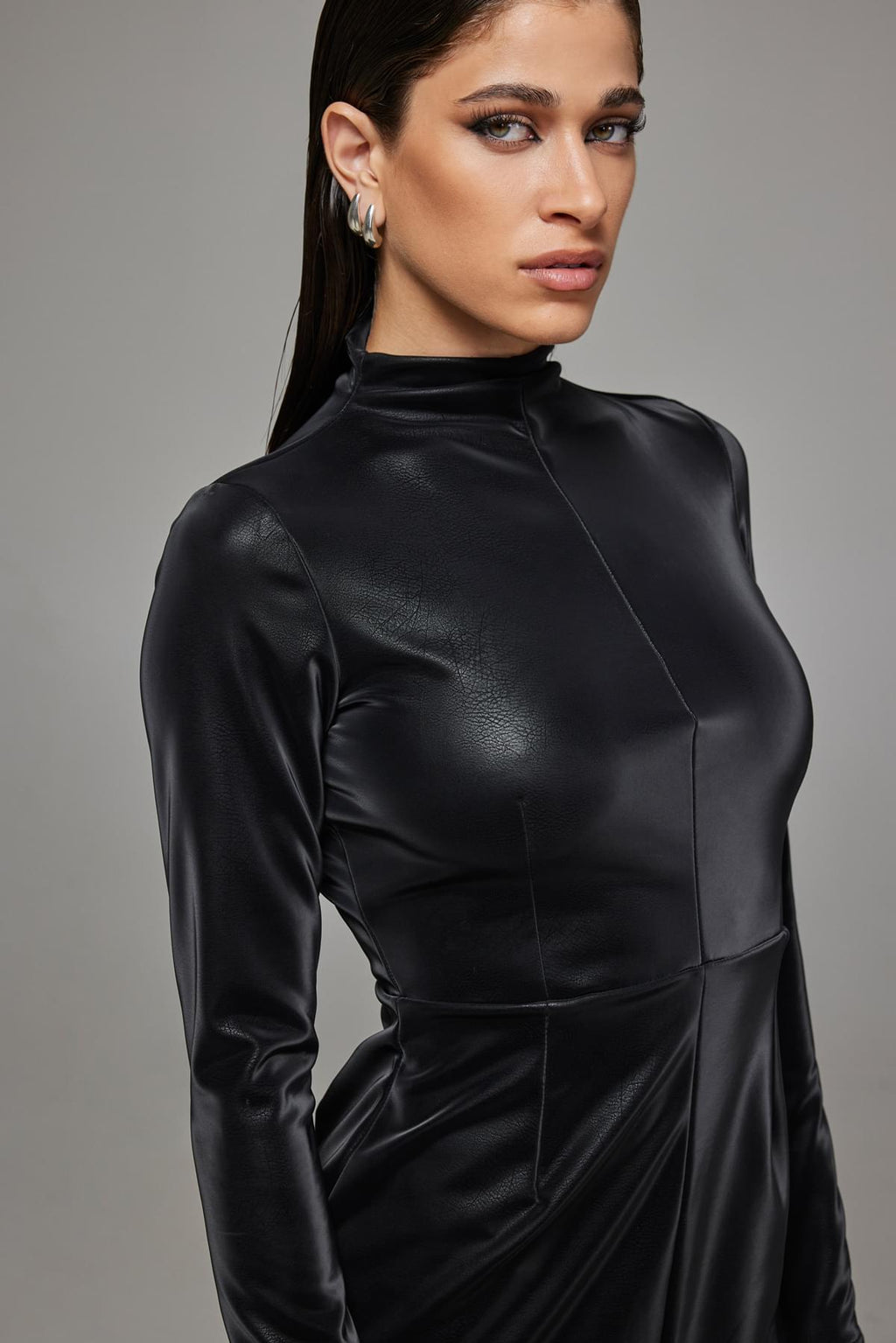 Jardin De Vanite Liquid Effect Leather Dress