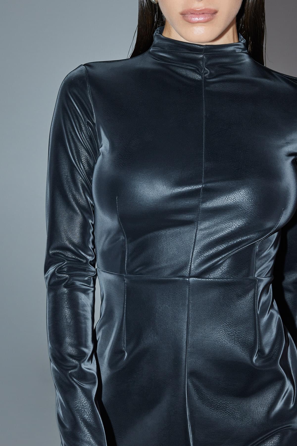 Jardin De Vanite Liquid Effect Leather Dress