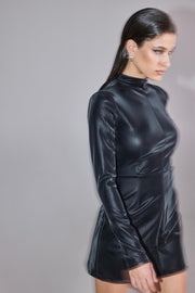 Jardin De Vanite Liquid Effect Leather Dress