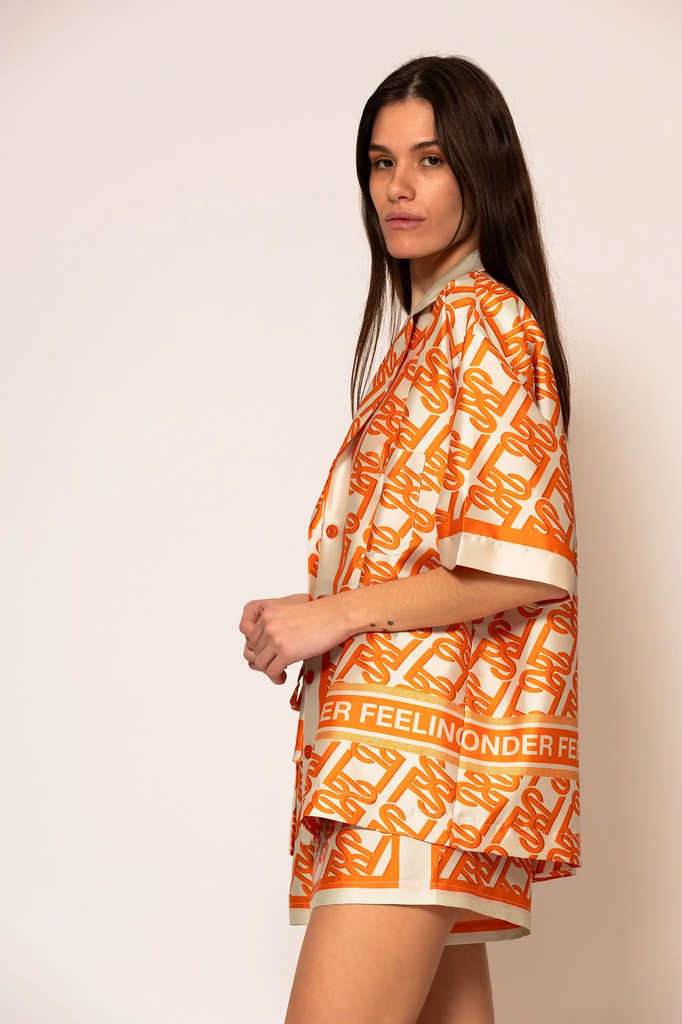LSF Oversized Signature Satin Print Shirt Orange