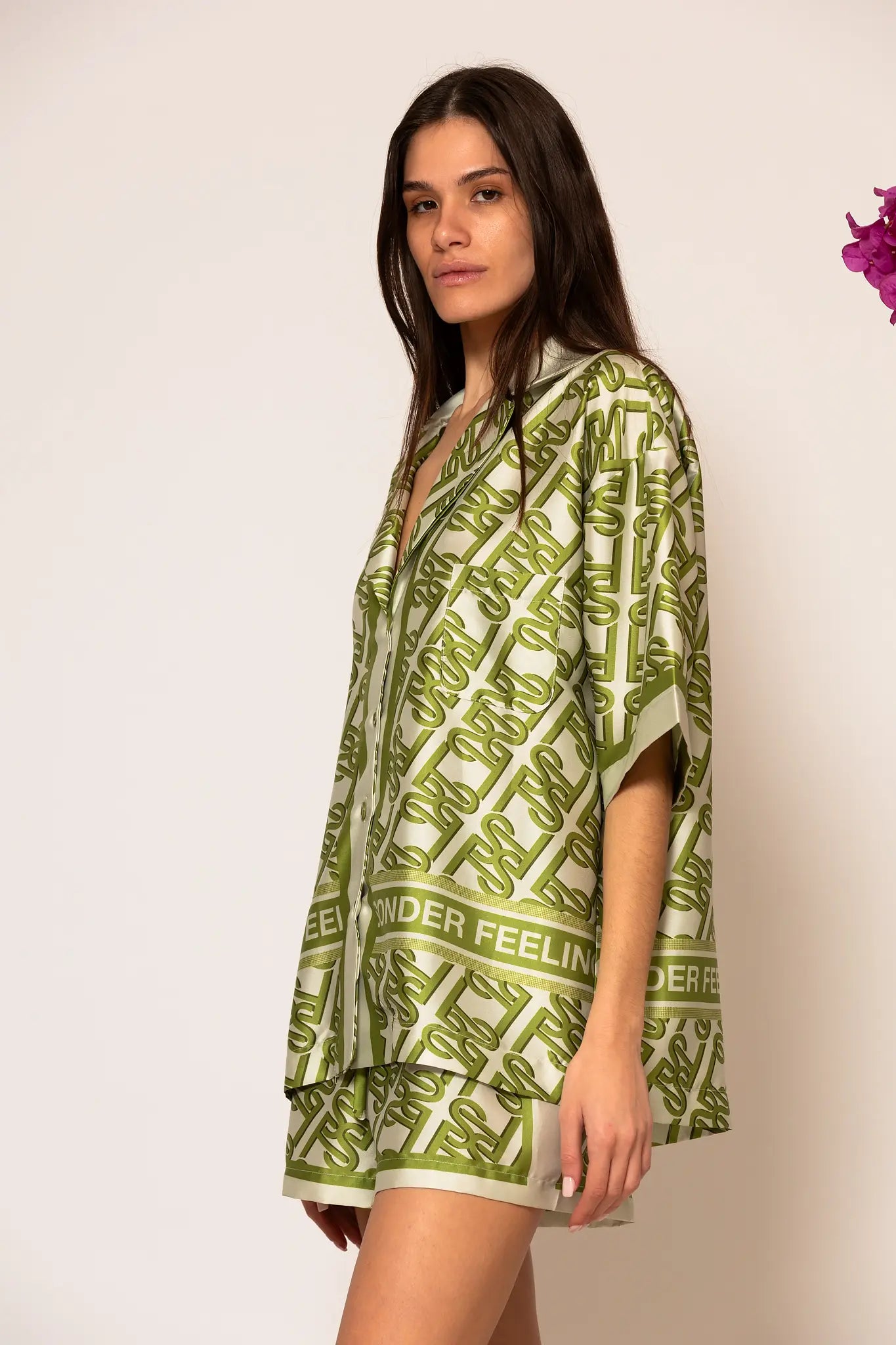 LSF Oversized Signature Satin Print Shirt Green