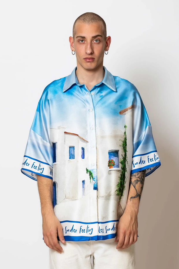Less Sonder Feeling Satin Shirt Print