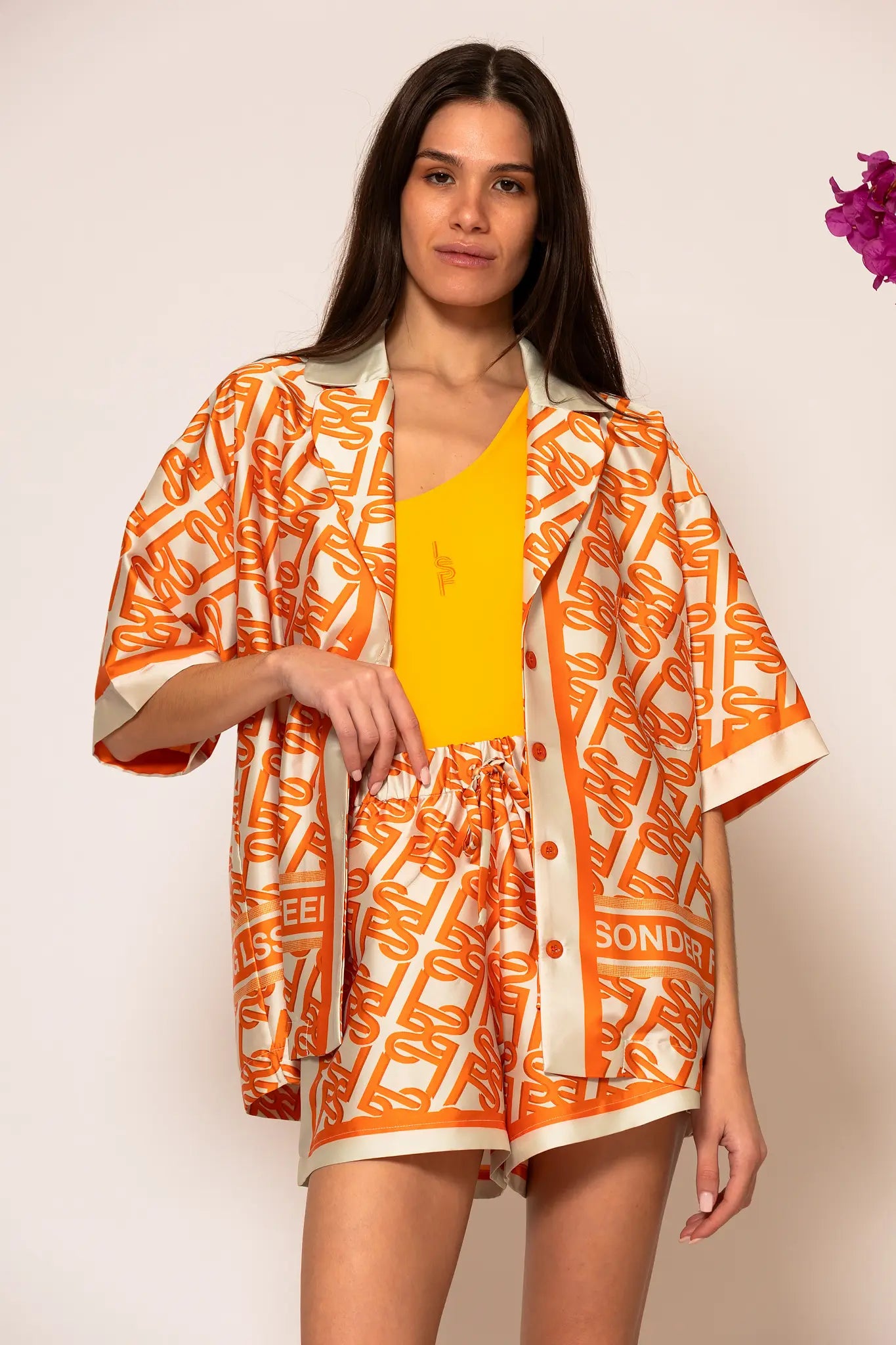 LSF Oversized Signature Satin Print Shirt Orange