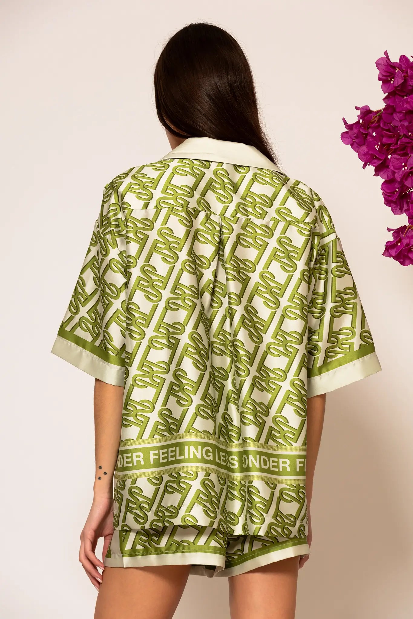 LSF Oversized Signature Satin Print Shirt Green