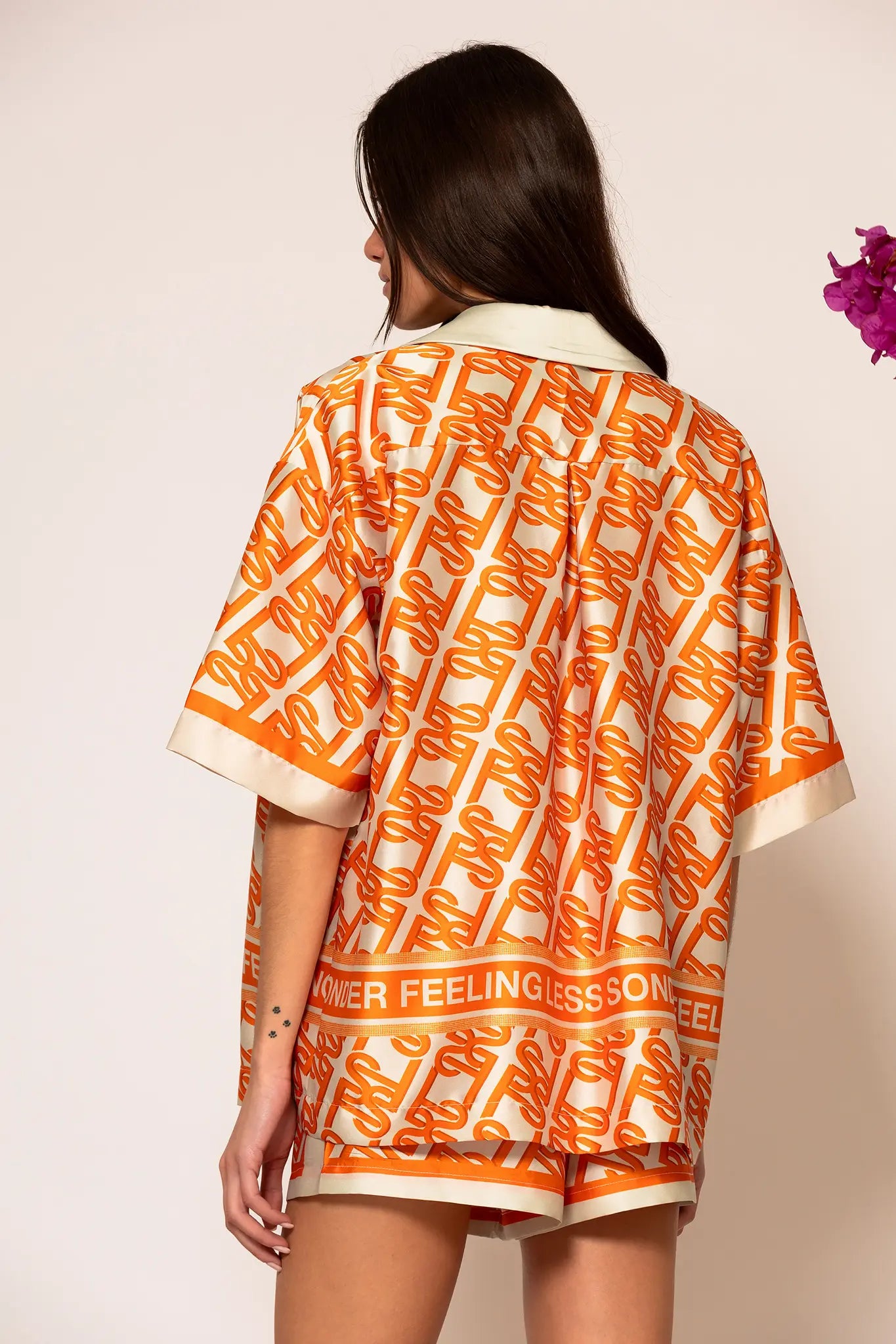 LSF Oversized Signature Satin Print Shirt Orange