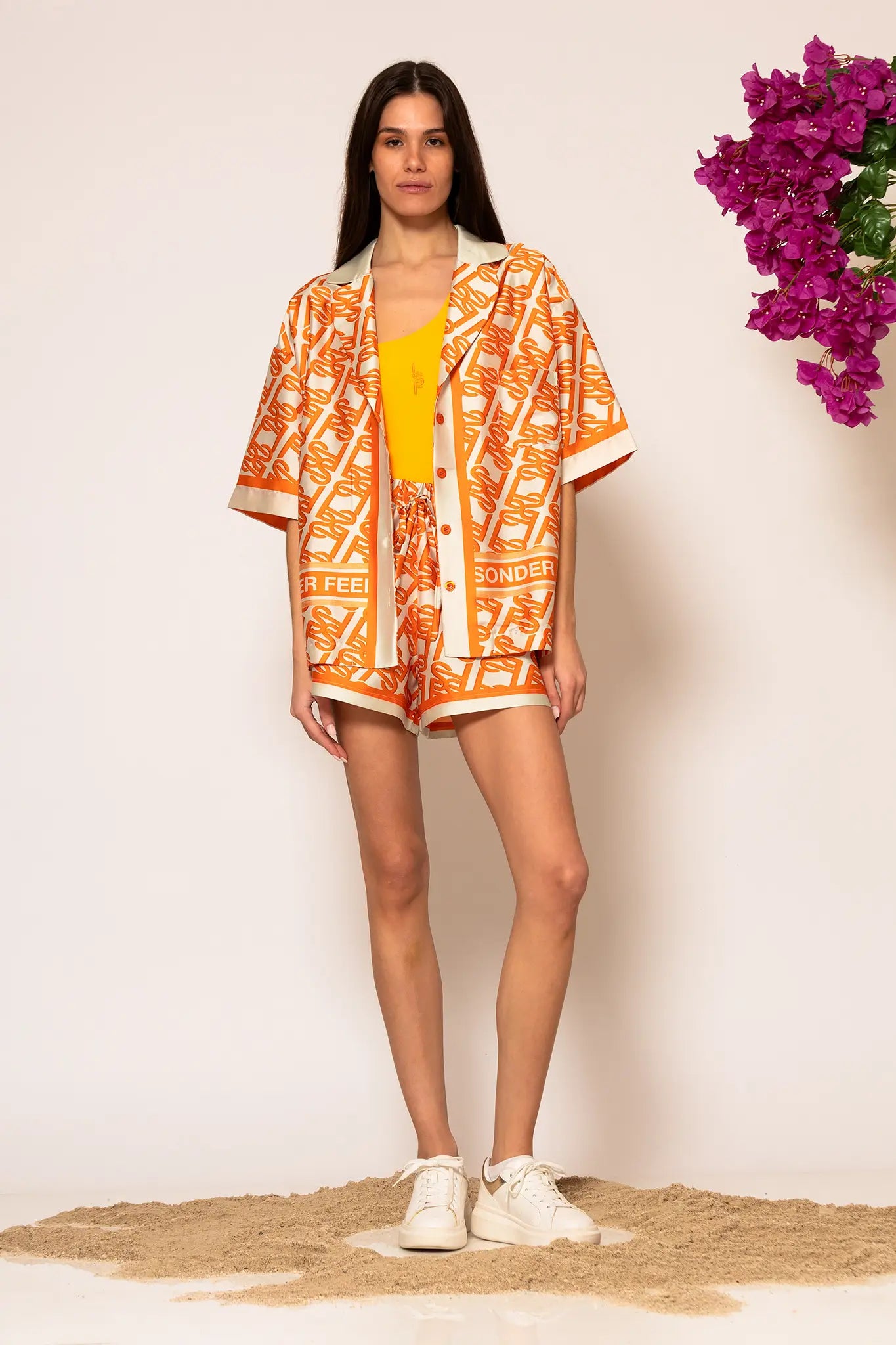 LSF Oversized Signature Satin Print Shirt Orange