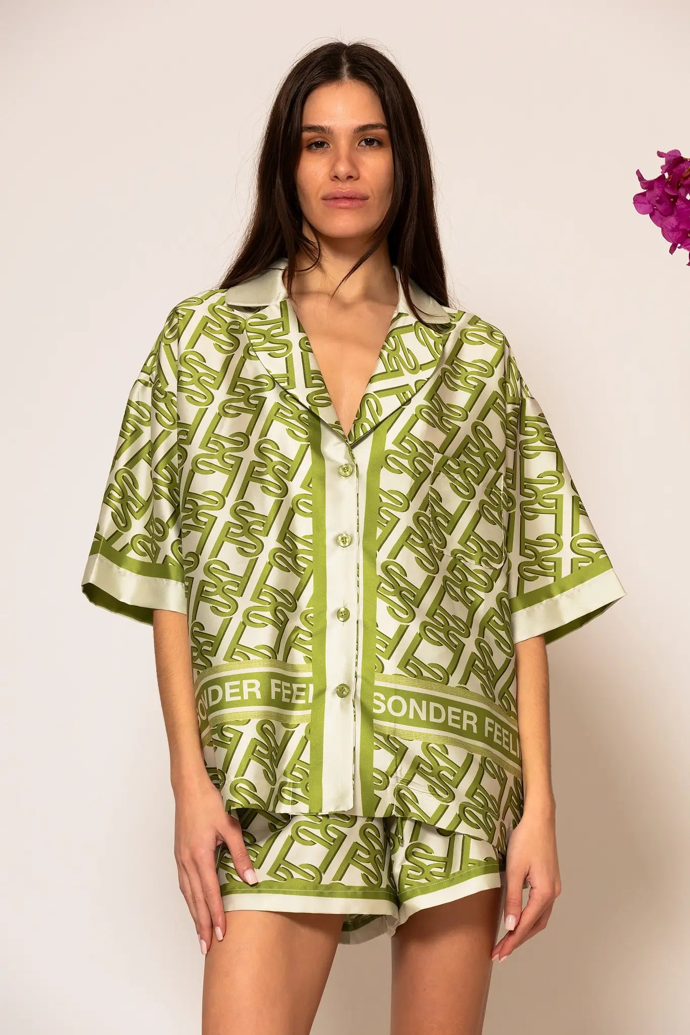 LSF Oversized Signature Satin Print Shirt Green