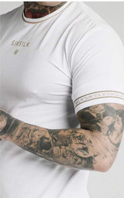 SikSilk Element Straight Hem Gym Tee – White & Gold - Mybrands Store