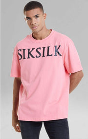 SikSilk Drop Shoulder Relaxed Fit Tee - Pink & Black