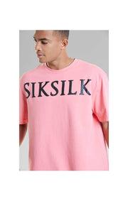 SikSilk Drop Shoulder Relaxed Fit Tee - Pink & Black