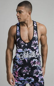 SikSilk Retro Hawaii Racer Vest - Black Tie Dye Hawaii