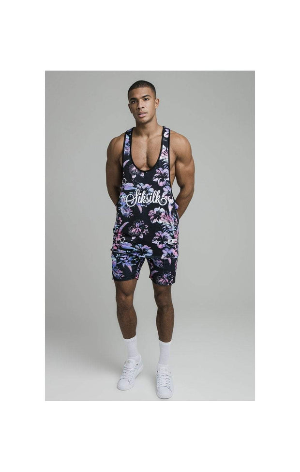 SikSilk Retro Hawaii Racer Vest - Black Tie Dye Hawaii