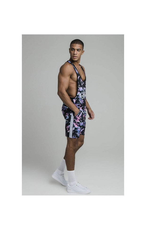 SikSilk Retro Hawaii Racer Vest - Black Tie Dye Hawaii