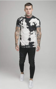 SikSilk Tie Dye Cuff Tee - Black & Grey