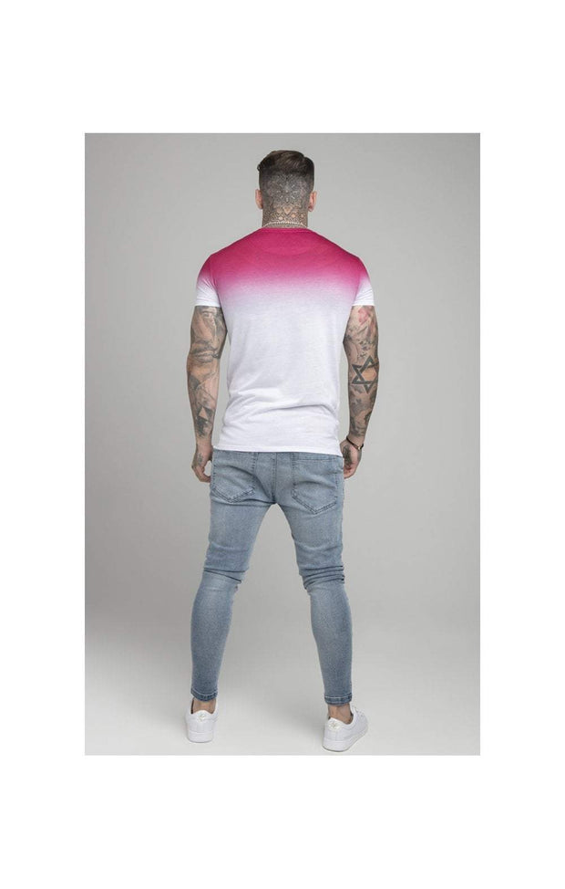 SikSilk S/S High Fade Embroidery Gym Tee - Pink Fluro & White