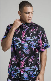 SikSilk S/S Hawaii Resort Shirt - Black Tie Dye Hawaii