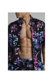 SikSilk S/S Hawaii Resort Shirt - Black Tie Dye Hawaii