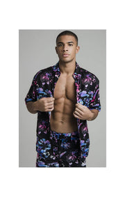 SikSilk S/S Hawaii Resort Shirt - Black Tie Dye Hawaii