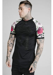 SikSilk Stretch Sport Tee - Black & Floral Pixel