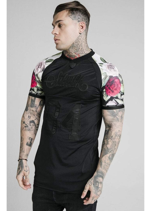 SikSilk Stretch Sport Tee - Black & Floral Pixel