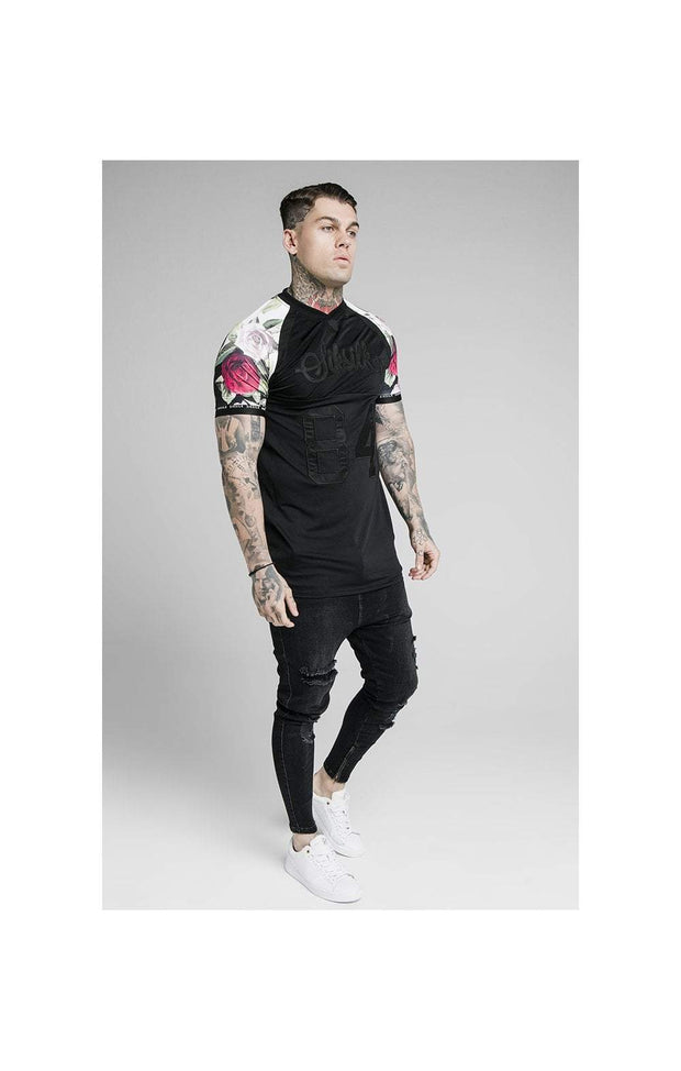 SikSilk Stretch Sport Tee - Black & Floral Pixel