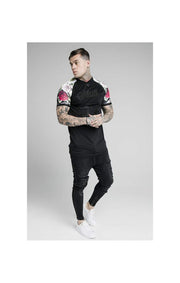 SikSilk Stretch Sport Tee - Black & Floral Pixel