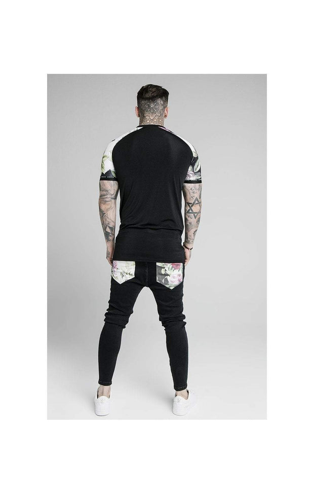 SikSilk Stretch Sport Tee - Black & Floral Pixel