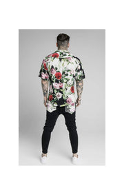 SikSilk Floral Pixel High Collar Resort Shirt - Black & Floral Pixel
