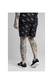 SikSilk Repeat Print Swim Shorts - Black & Ecru