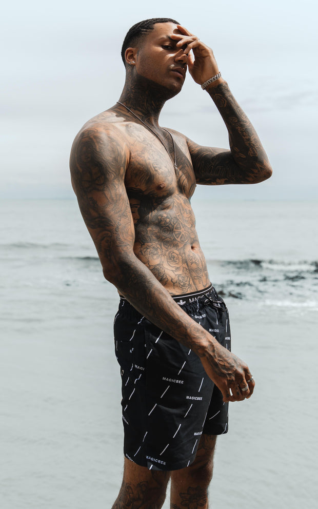 Magic Bee Full Details Swim Shorts- Black