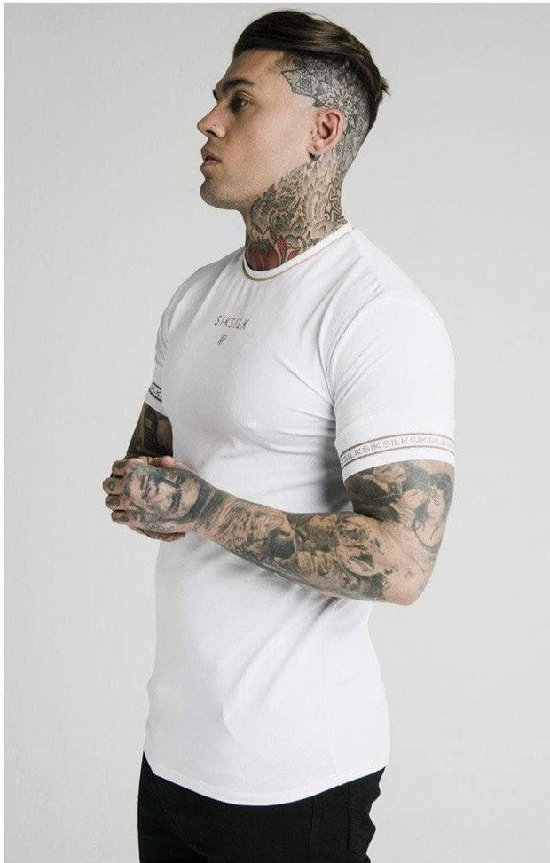 SikSilk Element Straight Hem Gym Tee – White & Gold - Mybrands Store