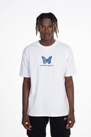 Xzeno Blue Butterfly T-Shirt White