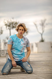 Xzeno Tie Dye Blue/Grey T-Shirt-T-Shirts-Mybrands Store