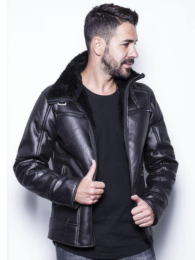 Biston Leatherette Mouton Jacket Black - Mybrands Store