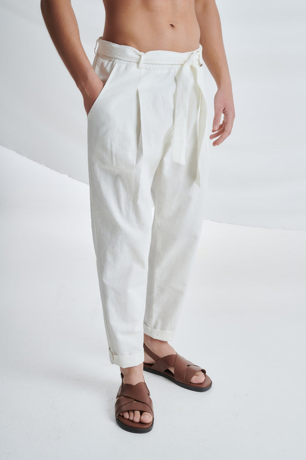 P/COC Linen Belt Pants White SS23