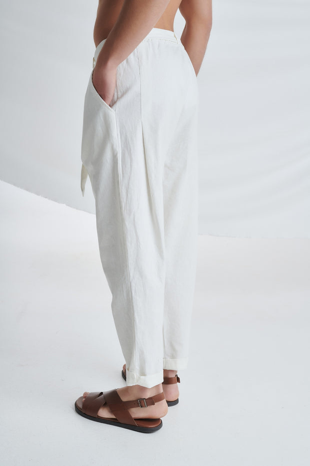 P/COC Linen Belt Pants White SS23