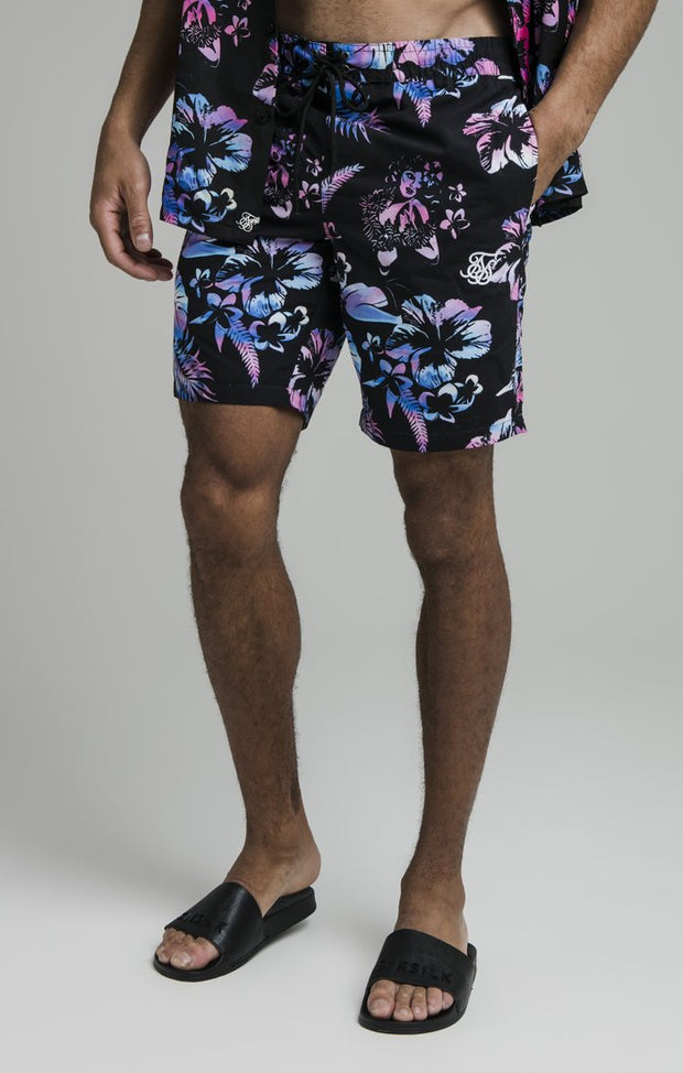 SikSilk Hawaii Board Swim Shorts - Black Tie Dye Hawaii